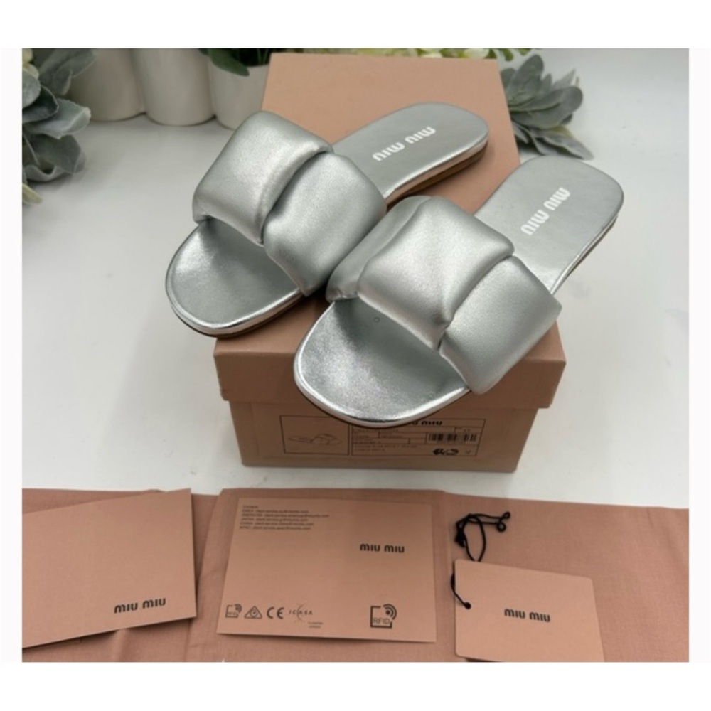 Miu Miu metallic slide sandals size 37 made in Italy - Picture 2 of 7